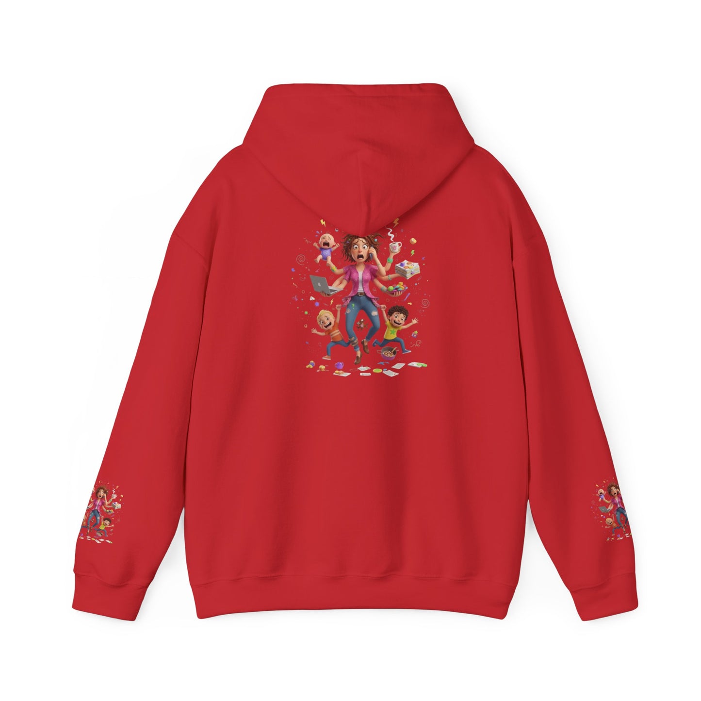 Hoodie – Pullover mit verspielter Illustration von Mutter und Kindern: „Super Mama“
