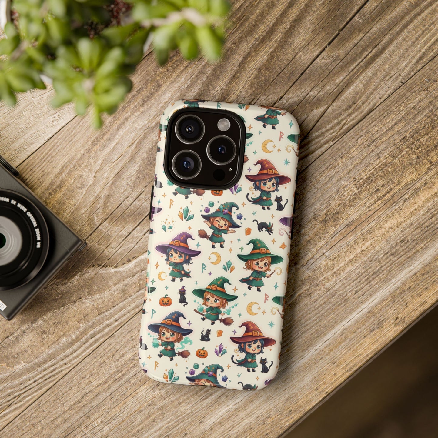 Niedliche iPhone-Handyhülle mit Hexenmuster – Halloween-Kawaii-iPhone-Hülle