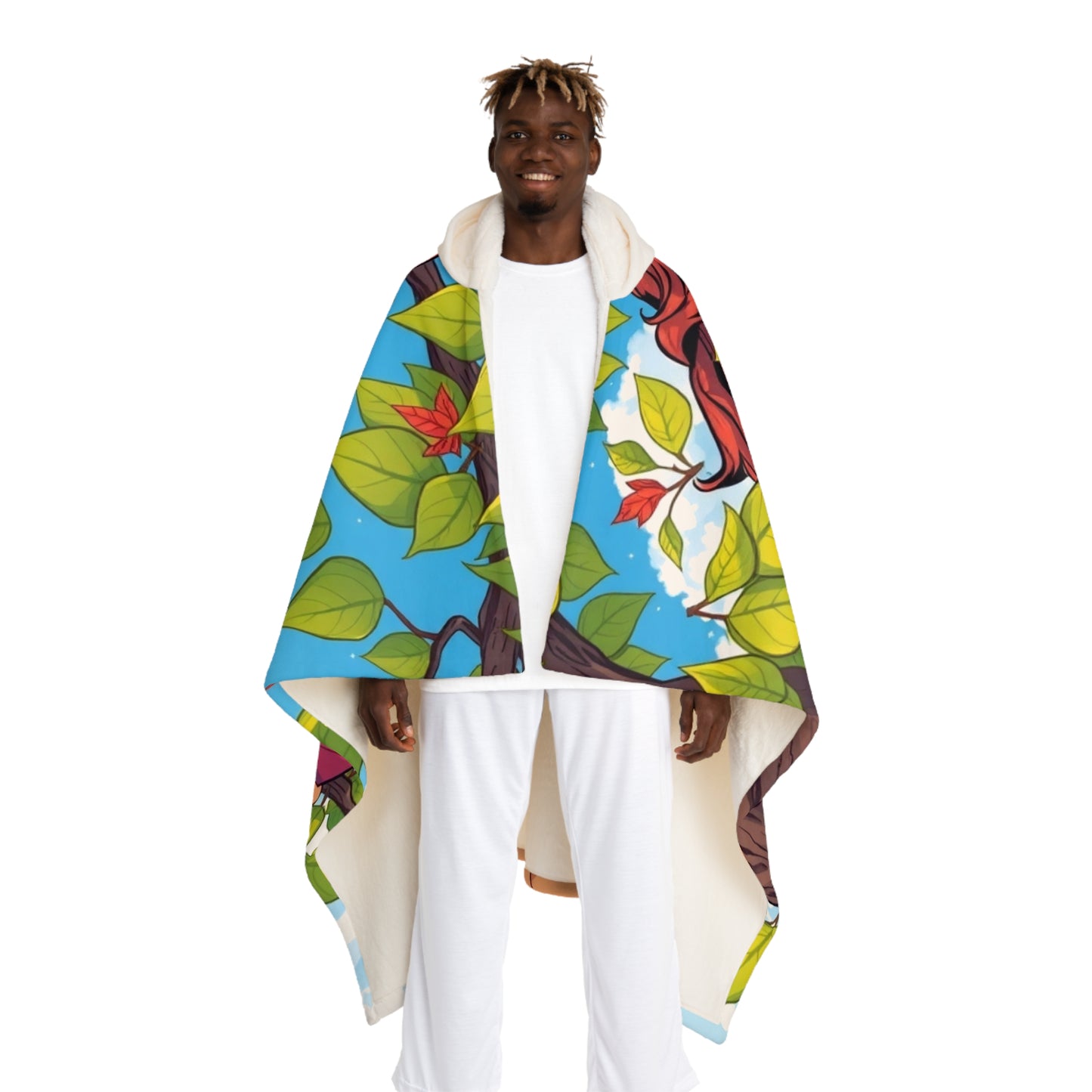 Hooded Sherpa Blanket — Vibrant Floral Cloak with Cozy Fleece Hood