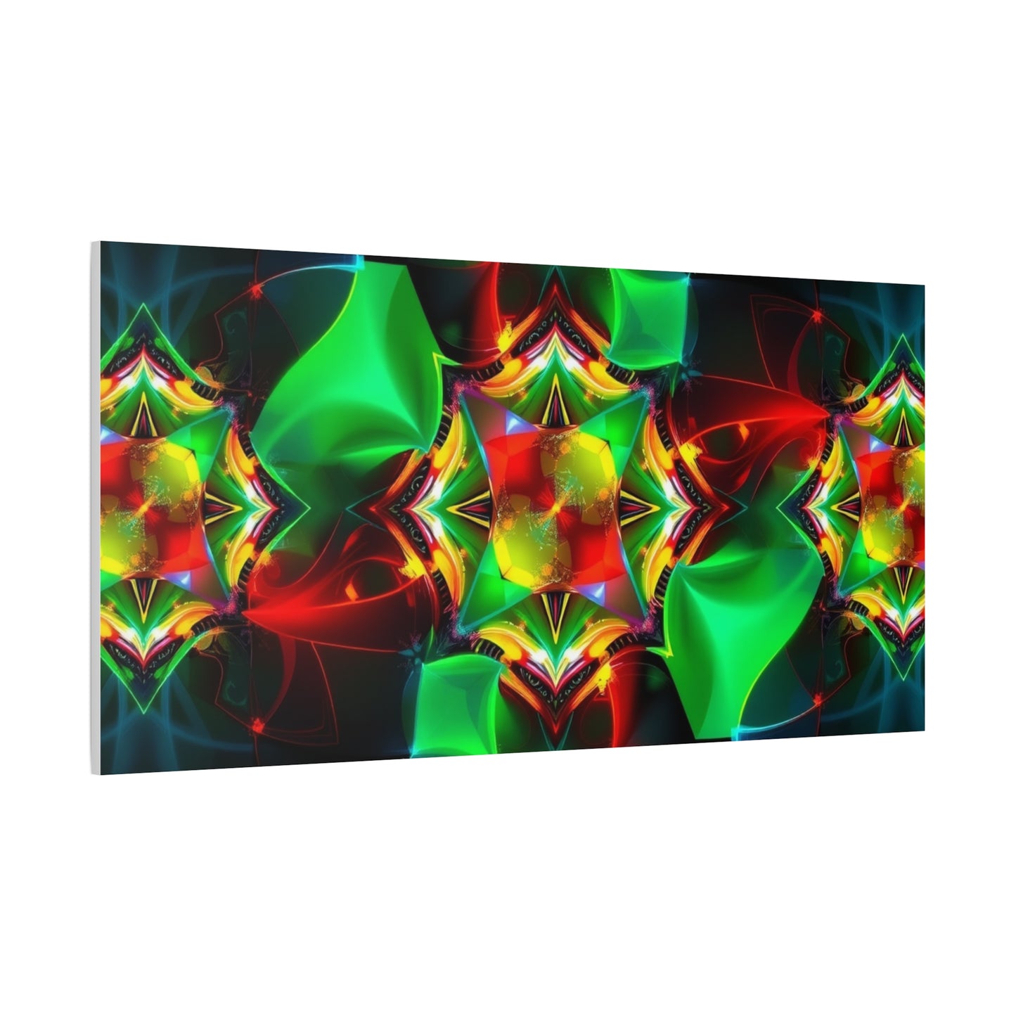 Kaleidoscope Abstract Matte Canvas Wall Art — Vibrant Green & Red Stretched Print
