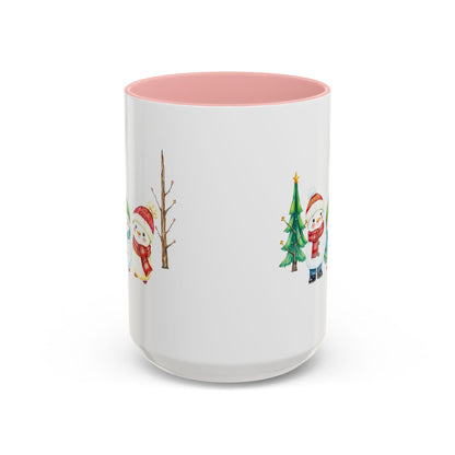 Christmas Snowman Mug — Cute Holiday Coffee Cup with Festive Tree & Snowmen (11/15oz)