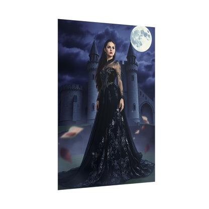 Gothic Moonlit Castle Poster — Dark Fantasy Woman Wall Art