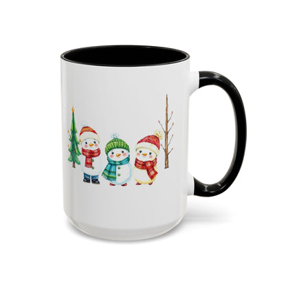 Christmas Snowman Mug — Cute Holiday Coffee Cup with Festive Tree & Snowmen (11/15oz)