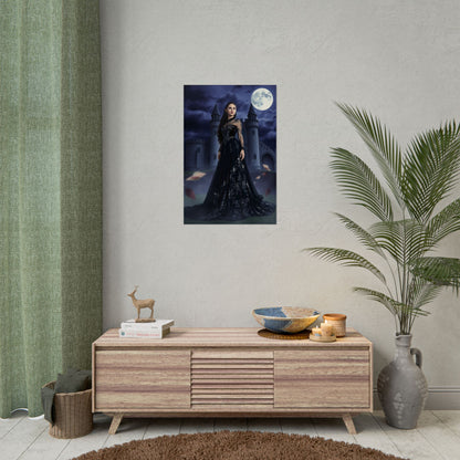Gothic Moonlit Castle Poster — Dark Fantasy Woman Wall Art