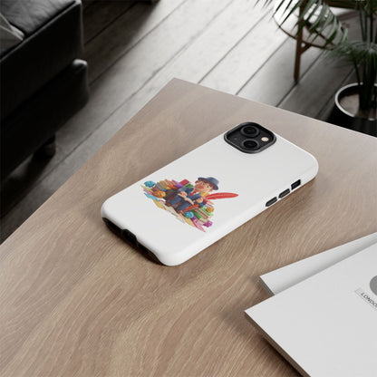 iPhone Phone Case — Cute Writer Sitting on Books with Feather Pen