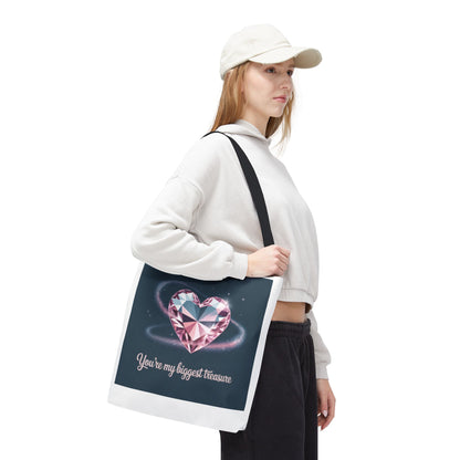 Heart Gem Tote Bag — "You're My Biggest Treasure" Romantic Gemstone Tote