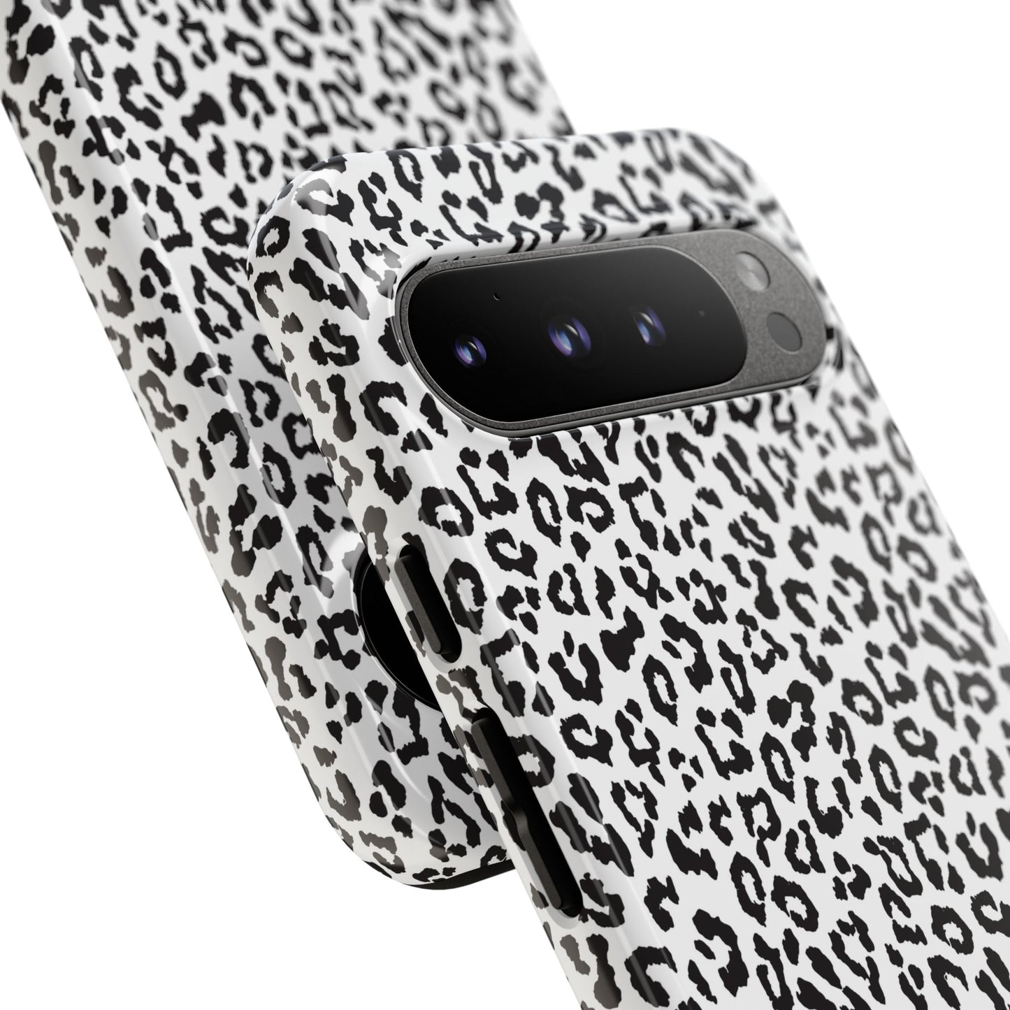 Funda para teléfono con estampado de leopardo de Google: resistente, en blanco y negro