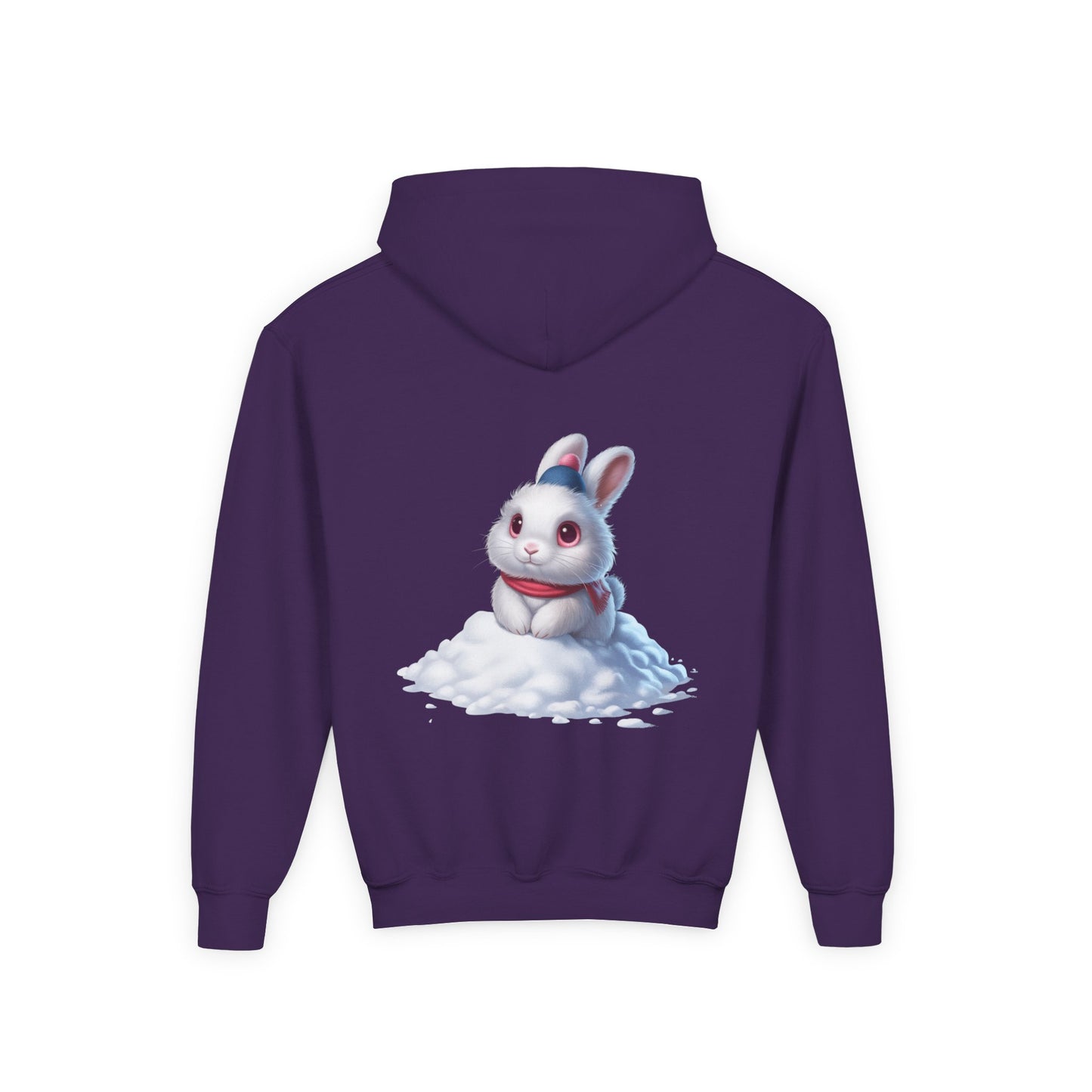 Youth Hoodie — Cute White Bunny in Snowback Graphic