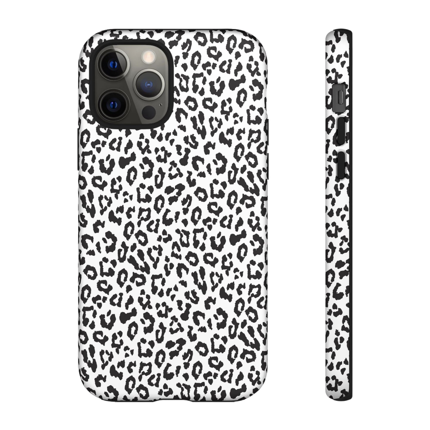 iPhone Leopard Print Tough Phone Case - Black & White Protective Cover