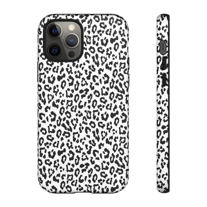 iPhone Leopard Print Tough Phone Case - Black & White Protective Cover