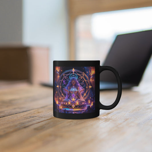 Mystic Meditation Black Mug — Witchy Goddess Altar Art (11oz/15oz)