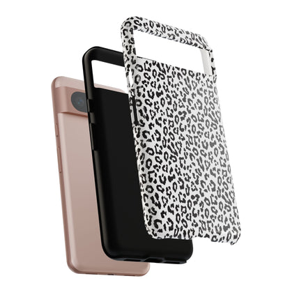 Funda para teléfono con estampado de leopardo de Google: resistente, en blanco y negro
