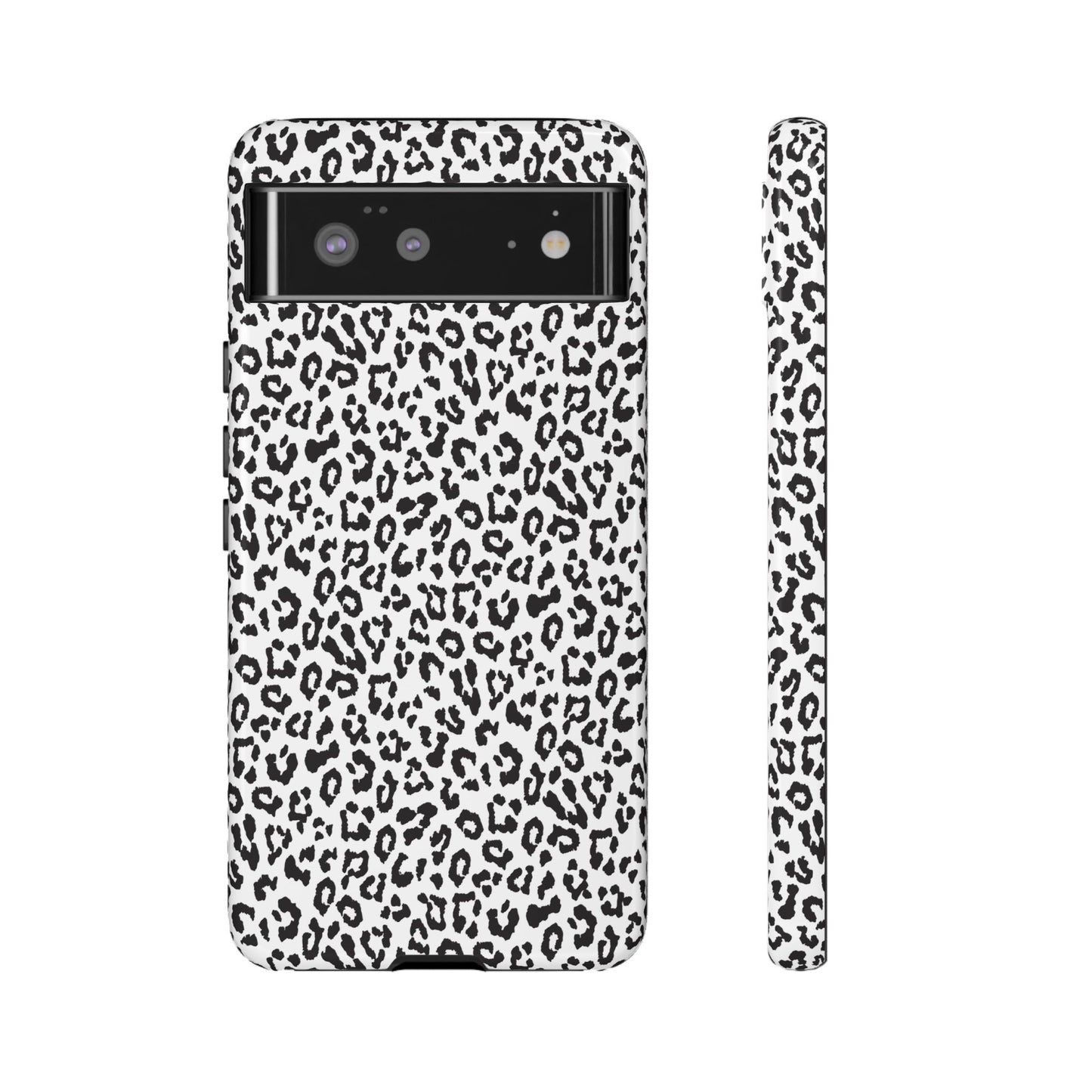Funda para teléfono con estampado de leopardo de Google: resistente, en blanco y negro