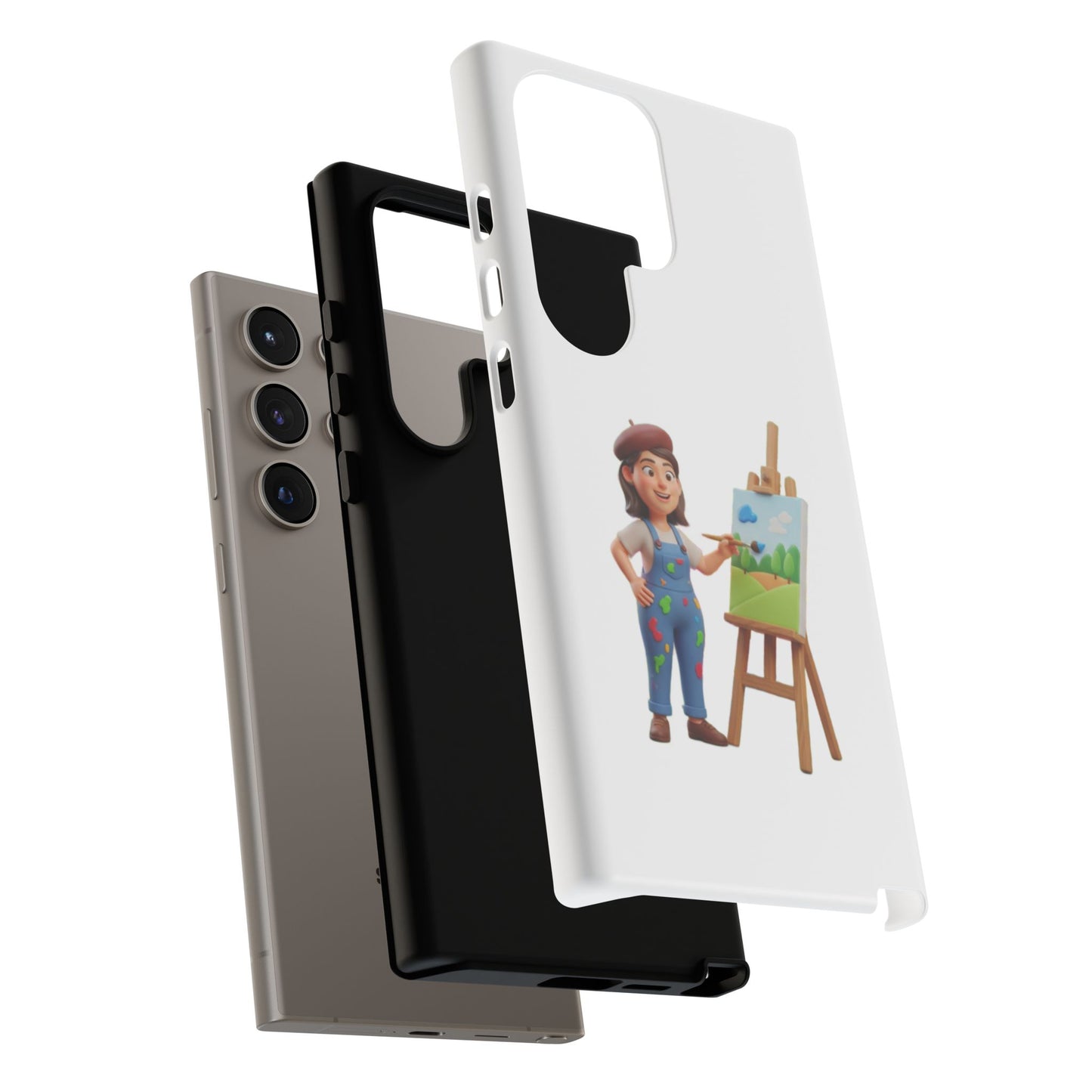 Samsung Handyhülle mit Künstlermotiv – Schutzhülle mit niedlicher Illustration einer Malerin