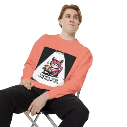 Lustiges Katzen-Sweatshirt – „Wenn dir dein Leben lieb ist, lass mich meinen Kaffee austrinken“ – Kuscheliger Pullover mit Grafikprint