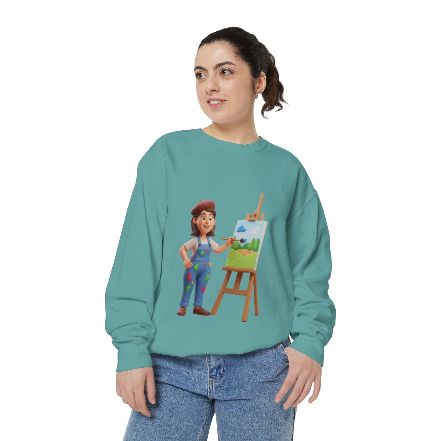 Painter Girl Sweatshirt — Cute Artist Painting Crewneck
