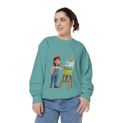 Painter Girl Sweatshirt — Cute Artist Painting Crewneck