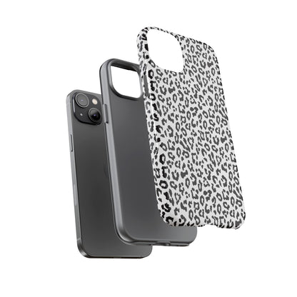 iPhone Leopard Print Tough Phone Case - Black & White Protective Cover
