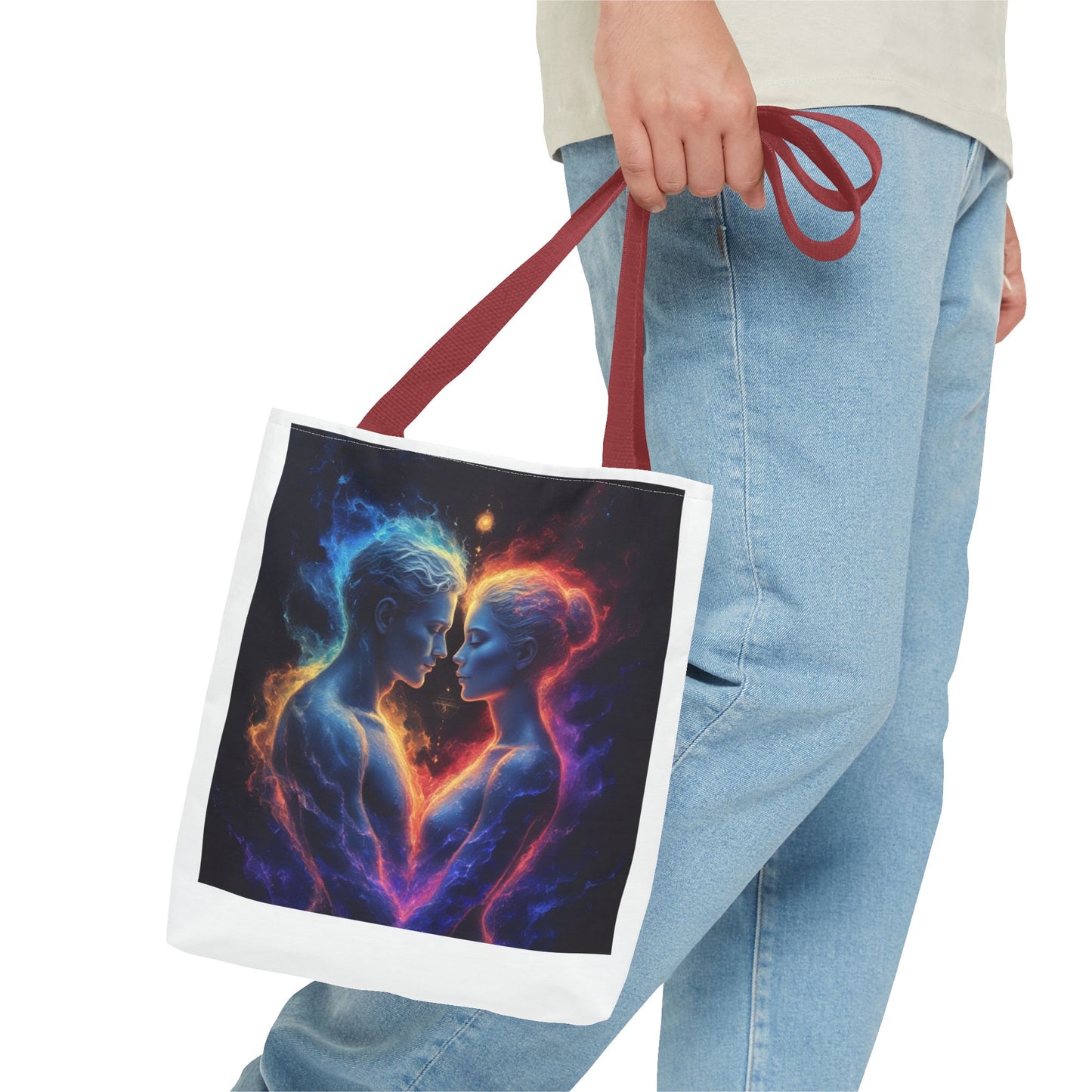Cosmic Lovers Tote Bag — Neon Fire & Ice Couple Art AOP Tote