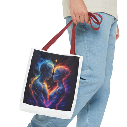 Cosmic Lovers Tote Bag — Neon Fire & Ice Couple Art AOP Tote