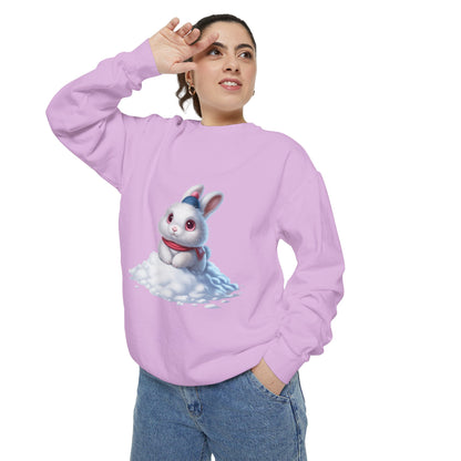 Cute Bunny Sweatshirt — White Bunny on Snow Graphic Crewneck