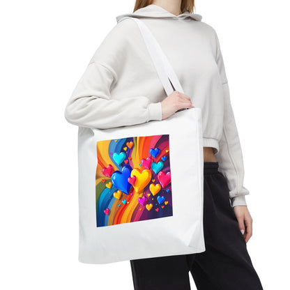 Colorful Heart Burst Tote Bag — Rainbow Love All-Over Print
