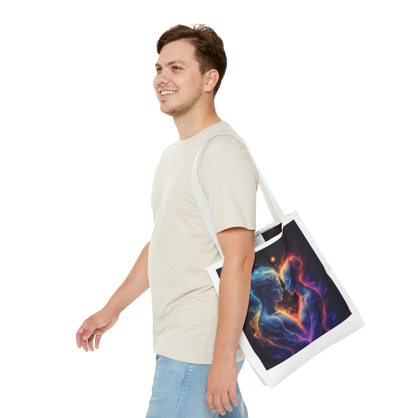 Cosmic Lovers Tote Bag — Neon Fire & Ice Couple Art AOP Tote