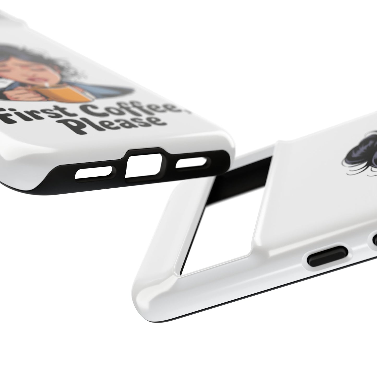 Google-Handyhülle – „Erstmal Kaffee, bitte“: Niedliches Design für eine verschlafene Frau am Morgen