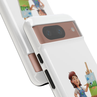 Google Artist Painting Phone Case — Cute Female Painter Illustration Phone Cover