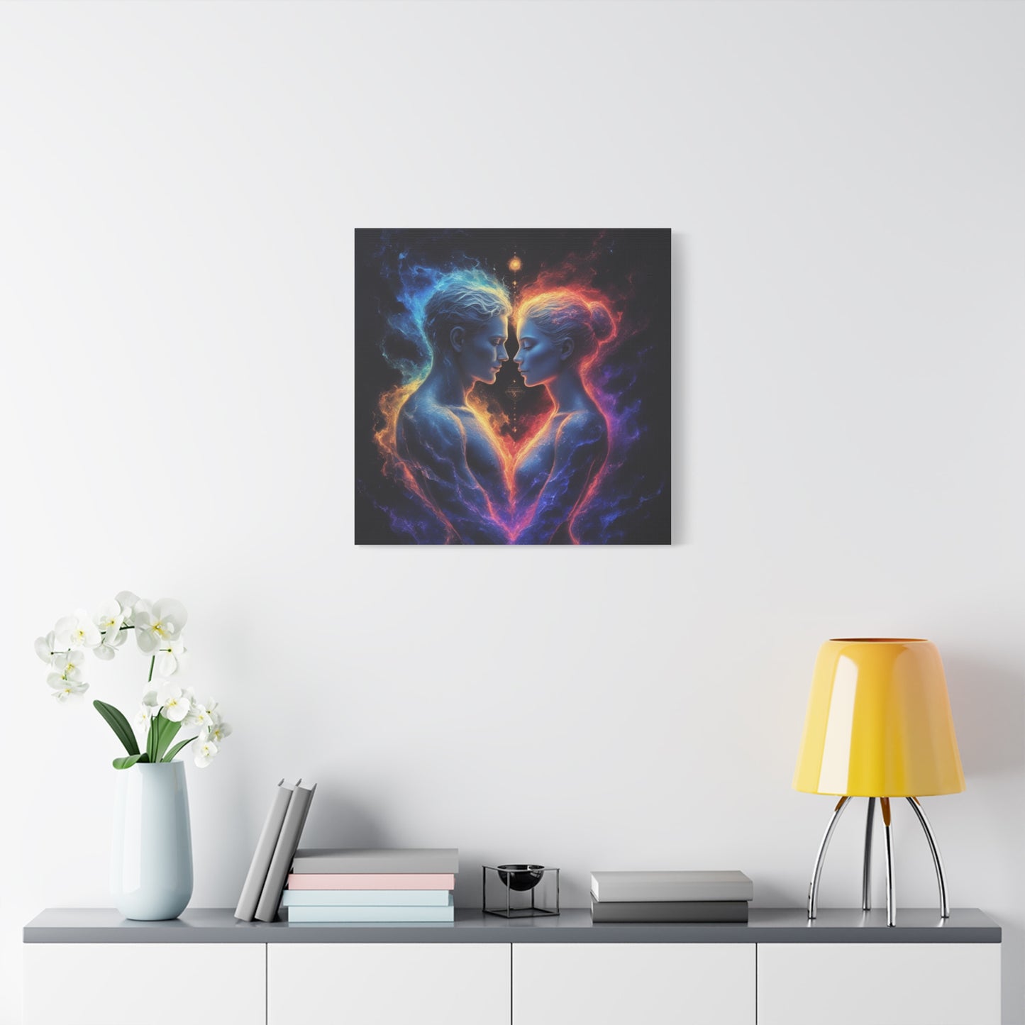 Cosmic Lovers Matte Canvas Print — Fire & Ice Heart Wall Art