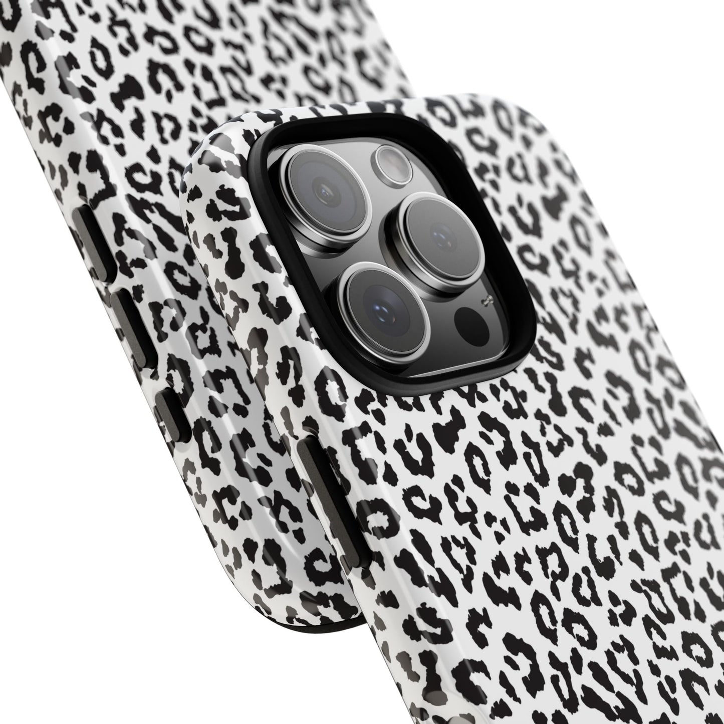 iPhone Leopard Print Tough Phone Case - Black & White Protective Cover