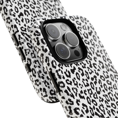 iPhone Leopard Print Tough Phone Case - Black & White Protective Cover