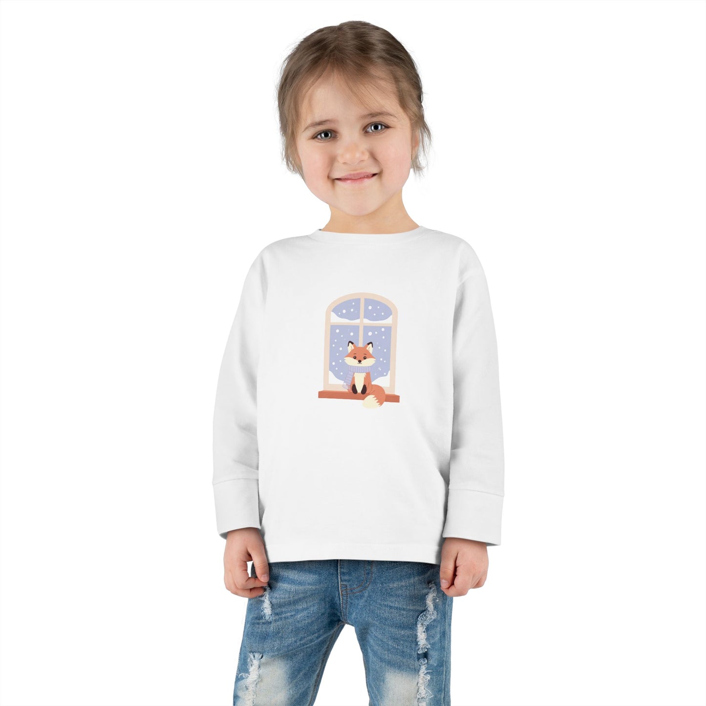 Toddler Long Sleeve Tee — Cozy Fox by Window Winter Sleepy Nursery Shirt