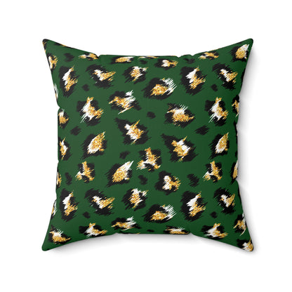 Green Leopard Print Decorative Pillow — Animal Print Accent Cushion