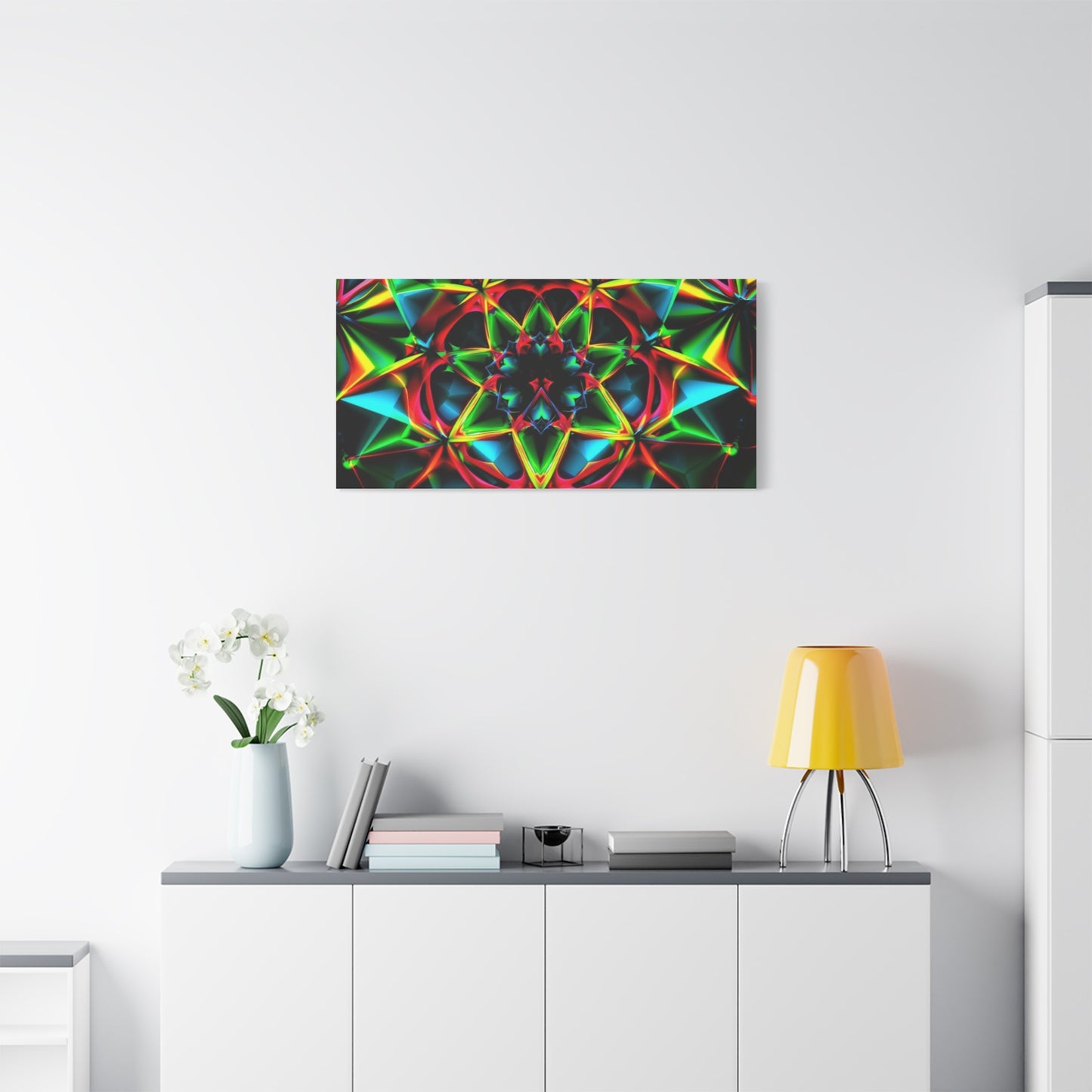 Kaleidoscope Neon Mandala Matte Canvas Wall Art