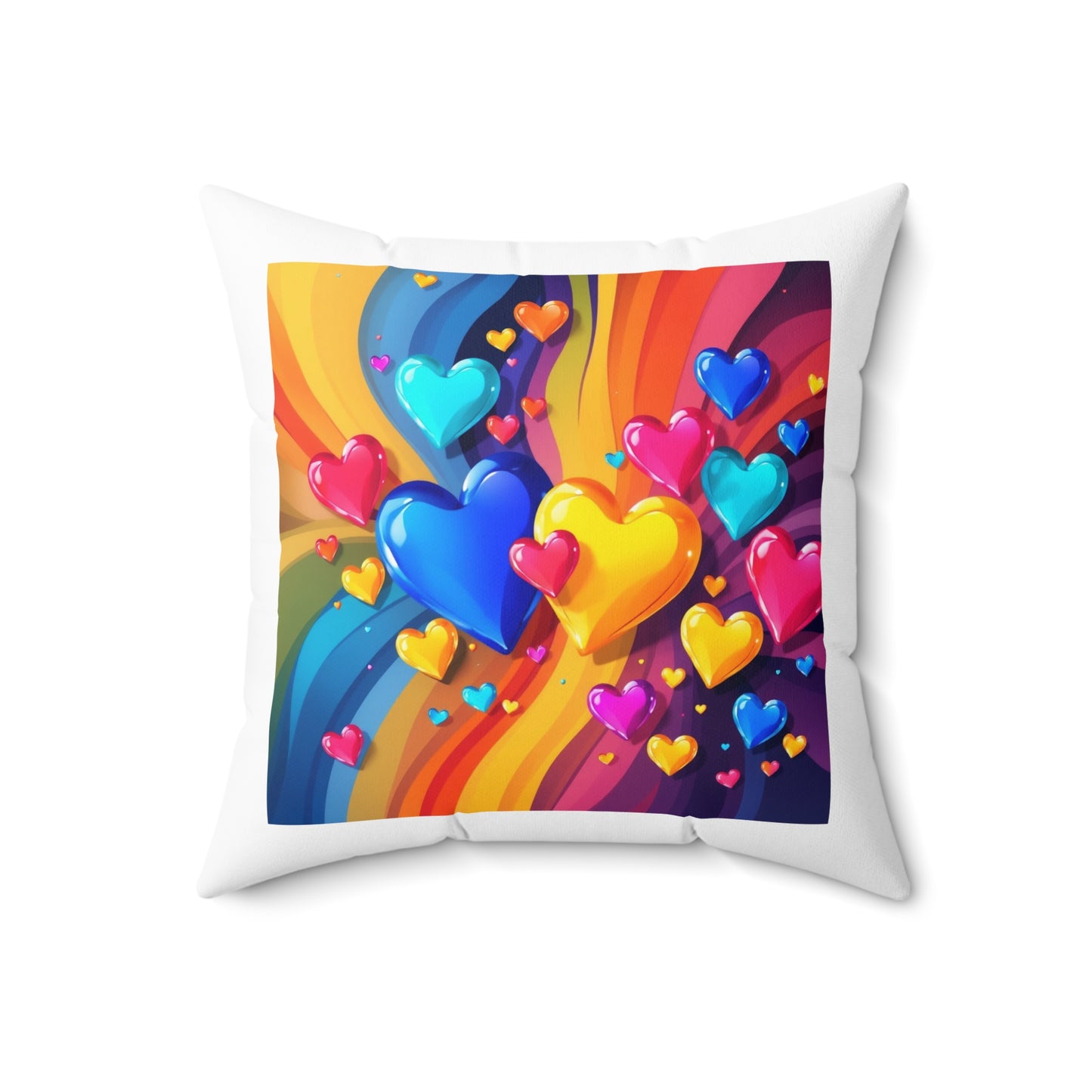 Colorful Heart Pattern Pillow – Vibrant Rainbow Love Decorative Cushion