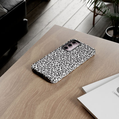 Samsung Leopard Print Tough Phone Case – Black & White Animal Pattern Protective Cover