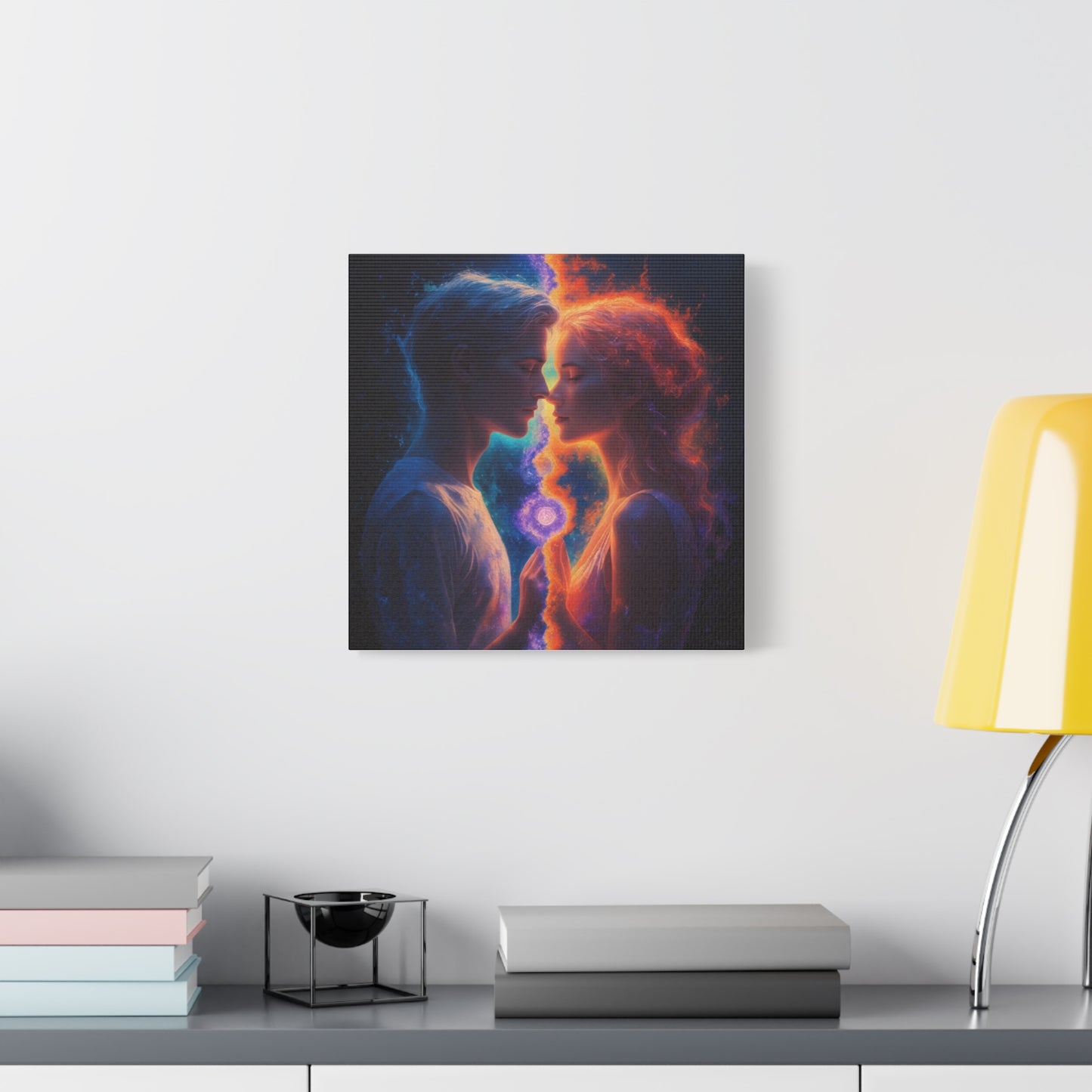 Yin Yang Lovers Matte Canvas Art — Romantic Blue & Orange Couple Wall Decor