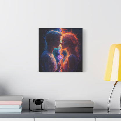 Yin Yang Lovers Matte Canvas Art — Romantic Blue & Orange Couple Wall Decor