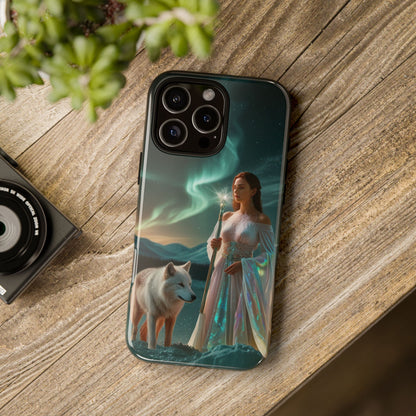 iPhone Mystic Guardian Phone Case — Aurora Wolf Woman Protective Cover
