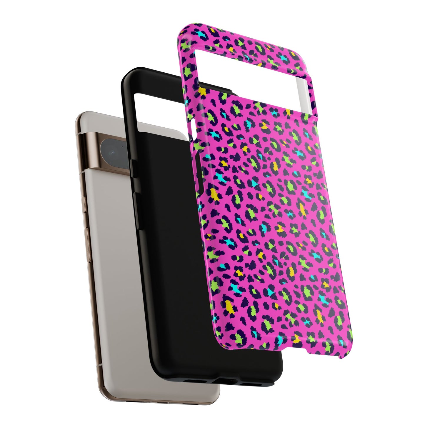 Funda resistente para teléfono Google Pink Neon Leopard: protector con estampado animal brillante