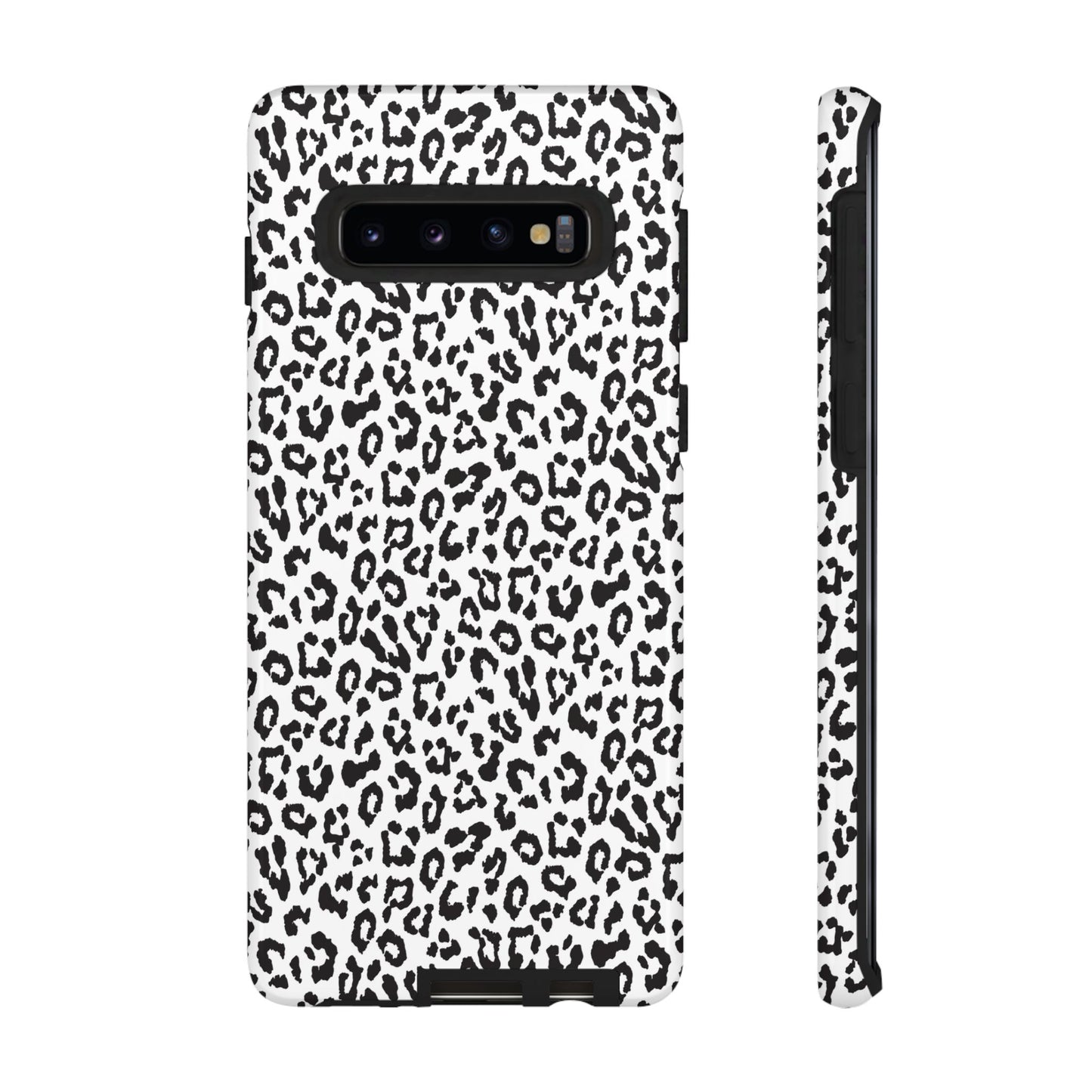 Samsung Leopard Print Tough Phone Case – Black & White Animal Pattern Protective Cover