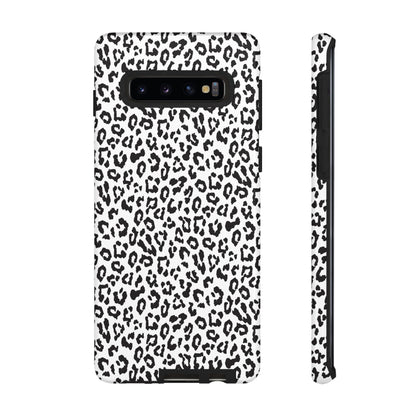 Samsung Leopard Print Tough Phone Case – Black & White Animal Pattern Protective Cover