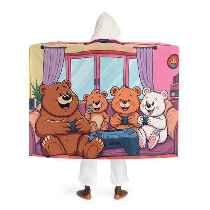 Hooded Sherpa Blanket — Cute Teddy & Cozy Room Illustration