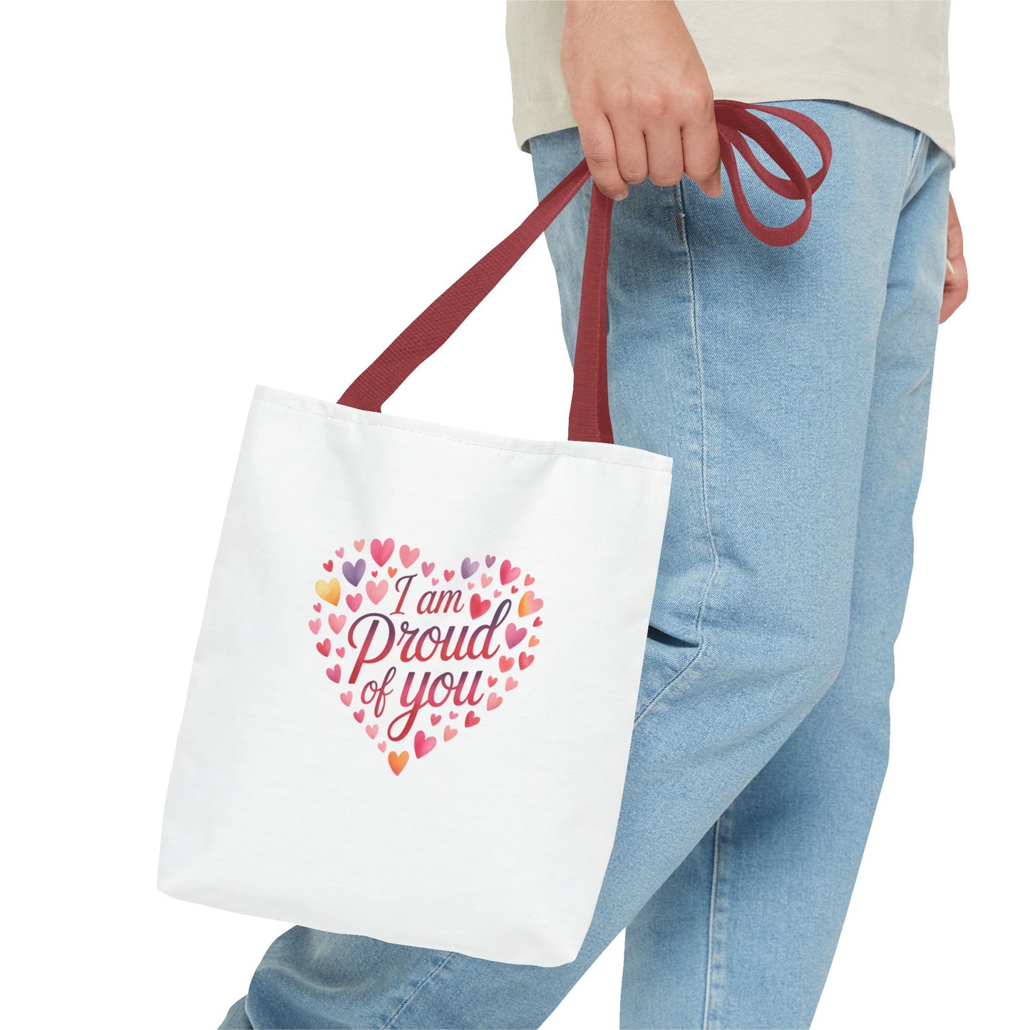 Tote Bag — "I Am Proud of You" Heart Print Tote | Encouragement Gift for Loved Ones