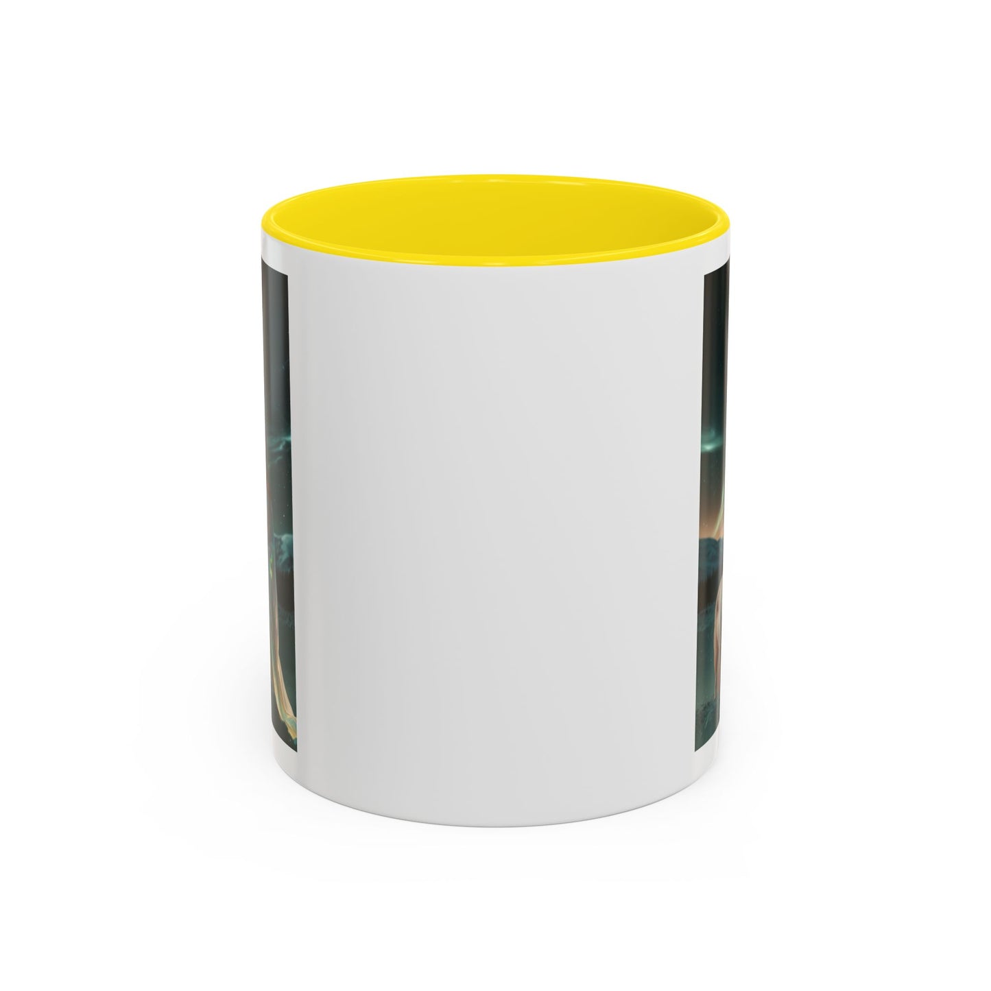 Taza de café Aurora Guardiana — Arte fantástico de mujer con lobo