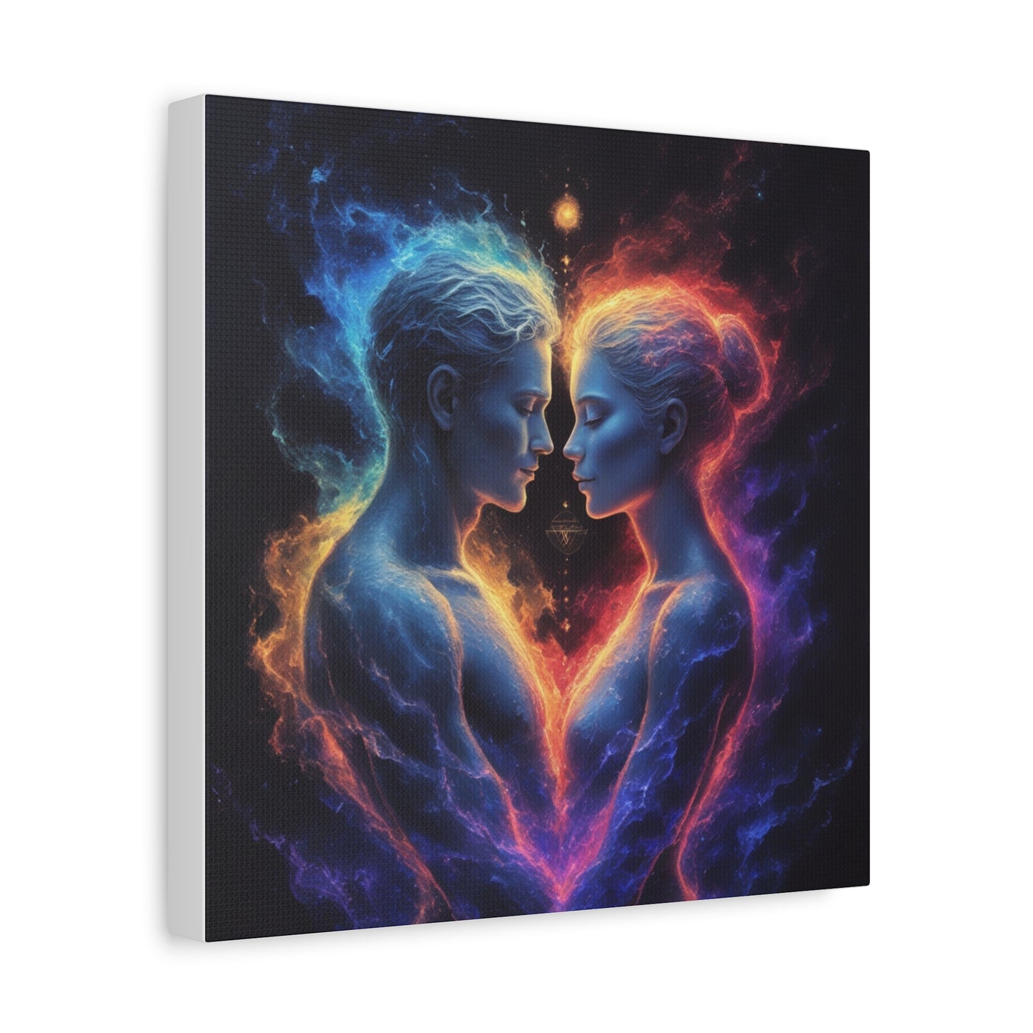 Cosmic Lovers Matte Canvas Print — Fire & Ice Heart Wall Art