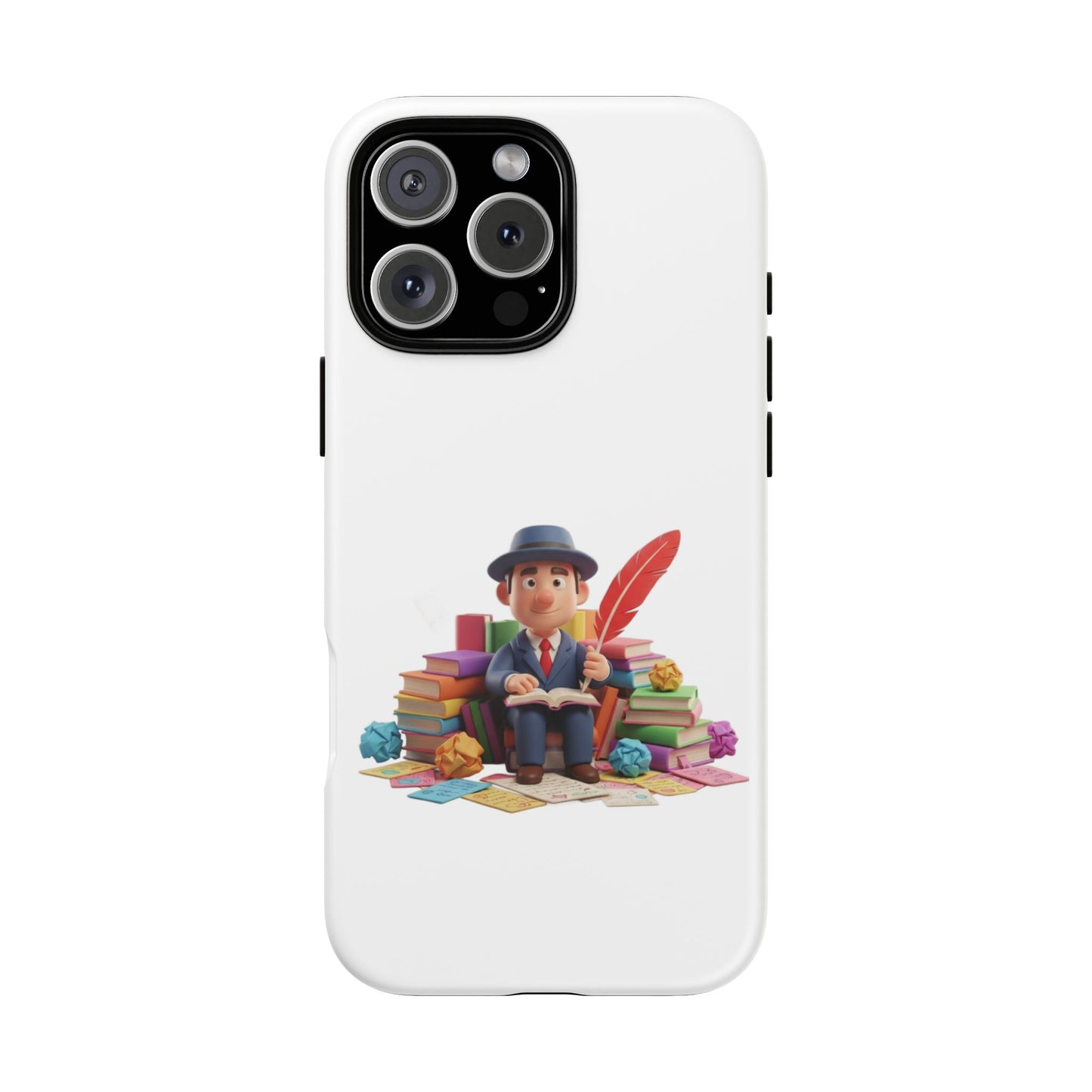 iPhone Phone Case — Cute Writer Sitting on Books with Feather Pen