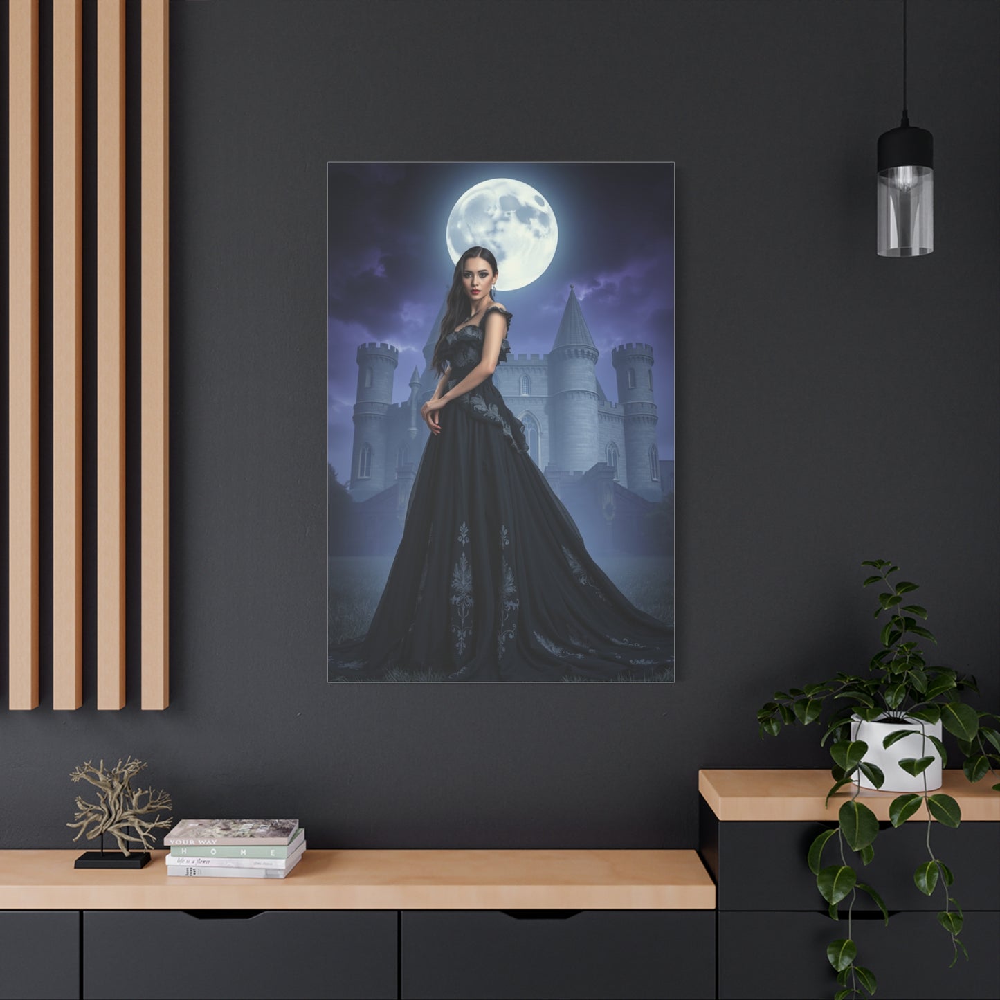 Gothic Moonlight Canvas Print — Elegant Dark Castle Portrait