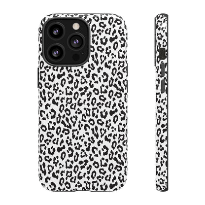 iPhone Leopard Print Tough Phone Case - Black & White Protective Cover